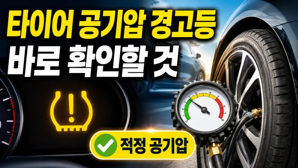 타이어 공기압 경고등이 켜졌을 때 적정 공기압을 확인해야 한다는 안내 이미지